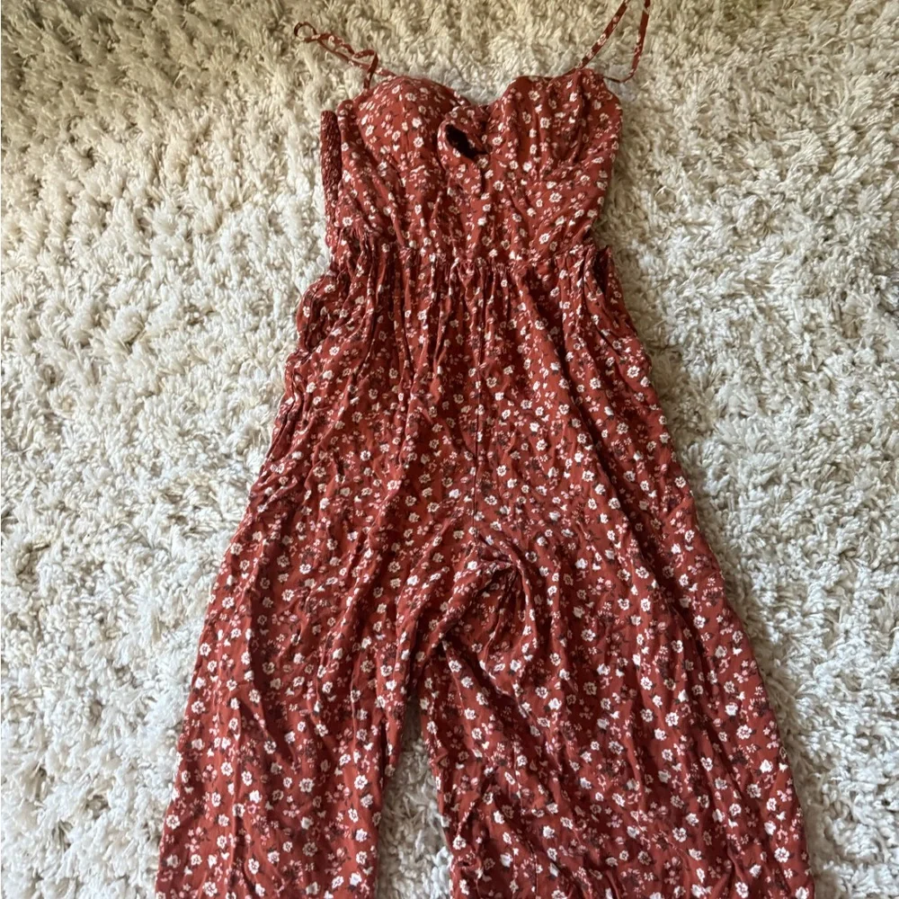 As U Wish Rust Floral Garment jumper jumpsuit fall farmhouse style - Picture 2 of 7